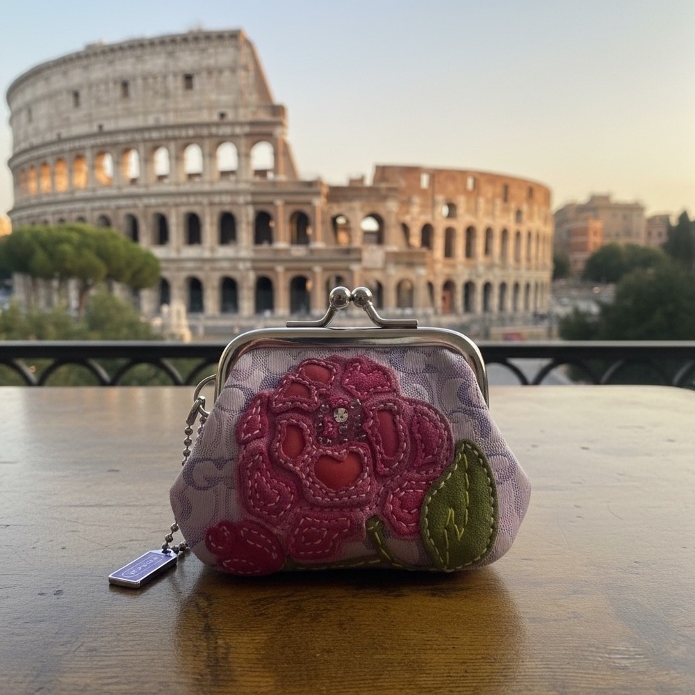 Coach Coin Purse Womens Kiss Lock Lavender Jacquard Floral Vintage Y2K OS